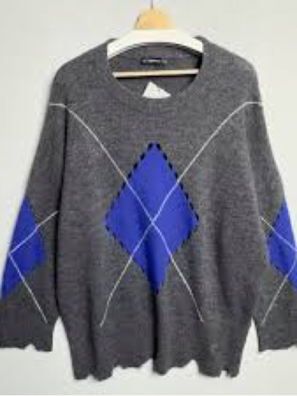 Zara Gray Sweater with Blue Argyle Detail